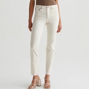 AG Adriano Goldschmied 28 Saige‎ AG-ED™ Mid-rise Straight Leg Denim Jeans Cream